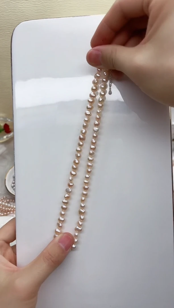 淡水珍珠未镶嵌项链香槟粉巴洛克 6-7mm