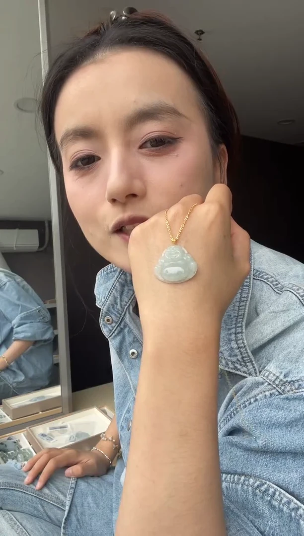 吊坠(不含链)18K金镶嵌翡翠天然缅甸A货翡翠