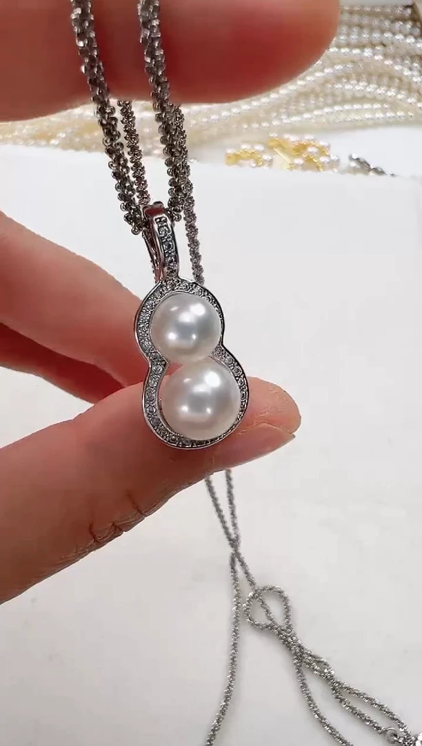 【闪购商品】淡水珍珠颈饰合金银色双珠葫芦