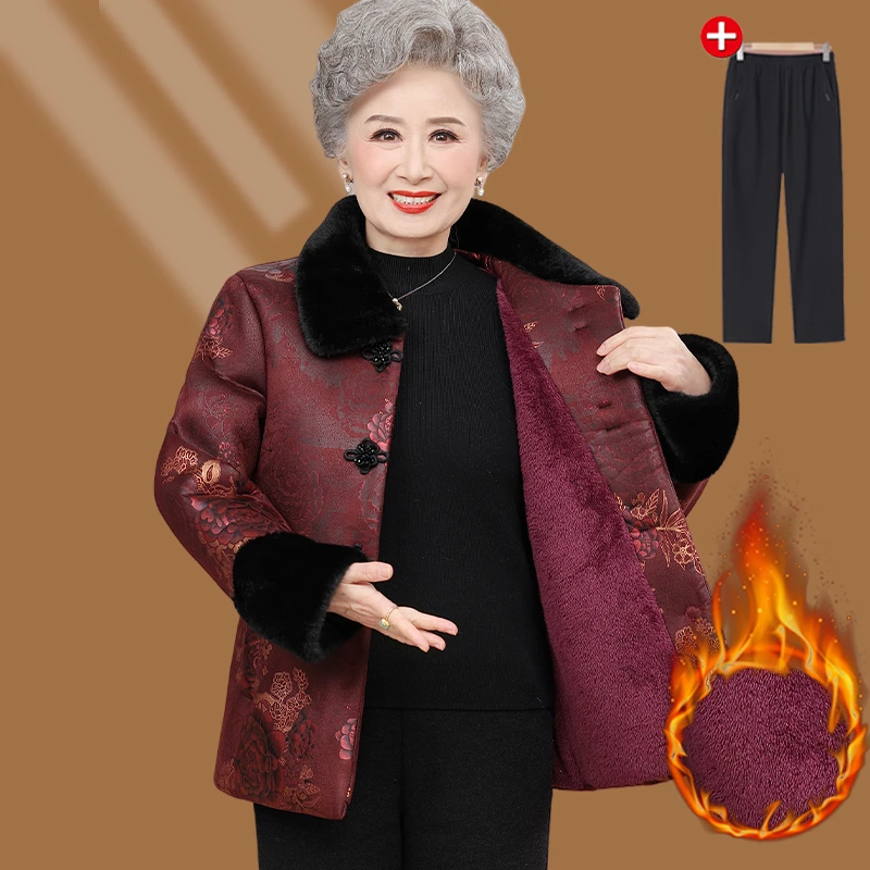 中老年人女装奶奶冬装短款棉衣加绒加厚老人太太棉服棉袄宽松大码