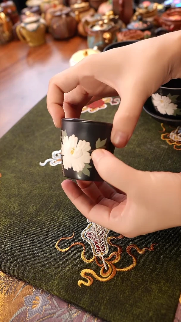 茶壶紫砂石黄牡丹杯