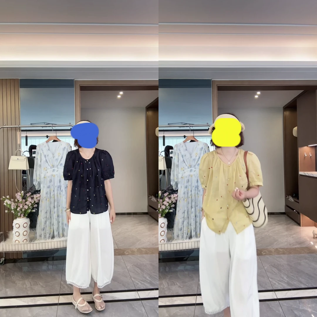 【彩色爱心小衫】夏季圆领刺绣单排扣衬衫透气百搭休闲气质衬衣