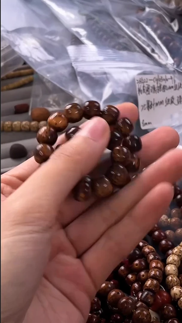 手串星月菩提精工级浅珀花皮桶珠10*9手串