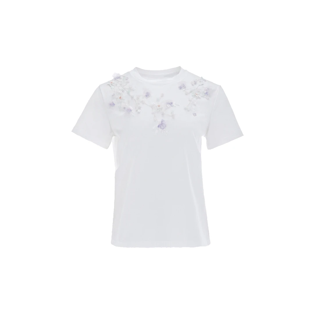 【宠粉专属】【漫步晴天】时尚经典百搭女士白色圆领T恤MEAF11B04020