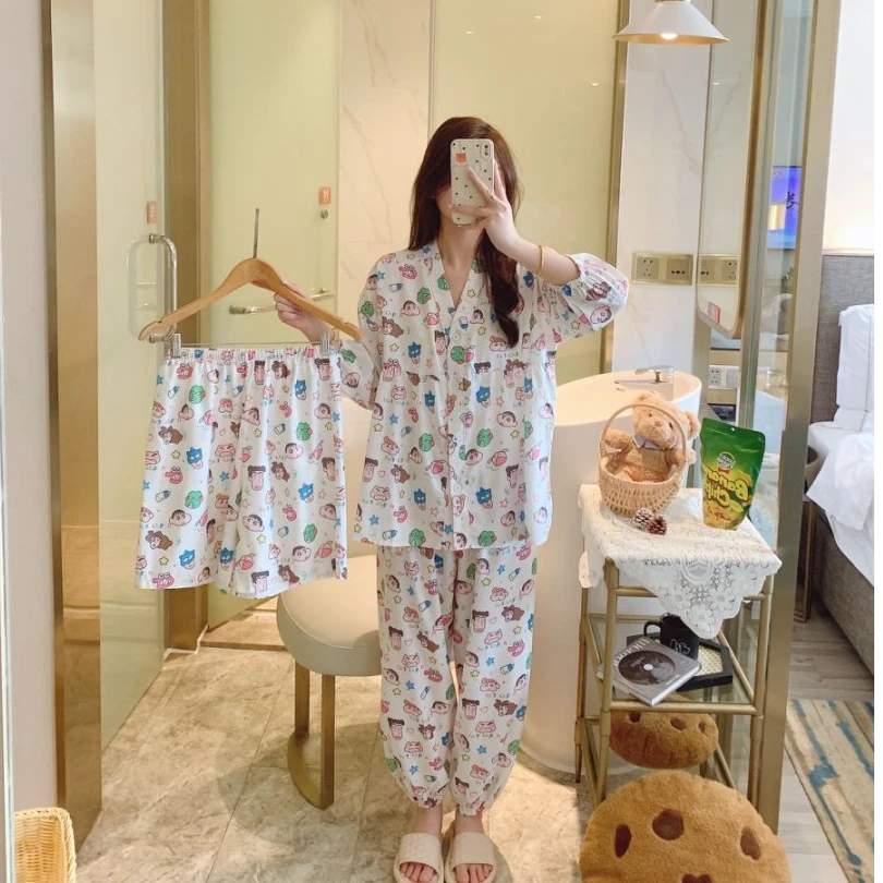 2025新款春夏季睡衣女云朵棉夏季薄款休闲宽松舒适大码家居服套装