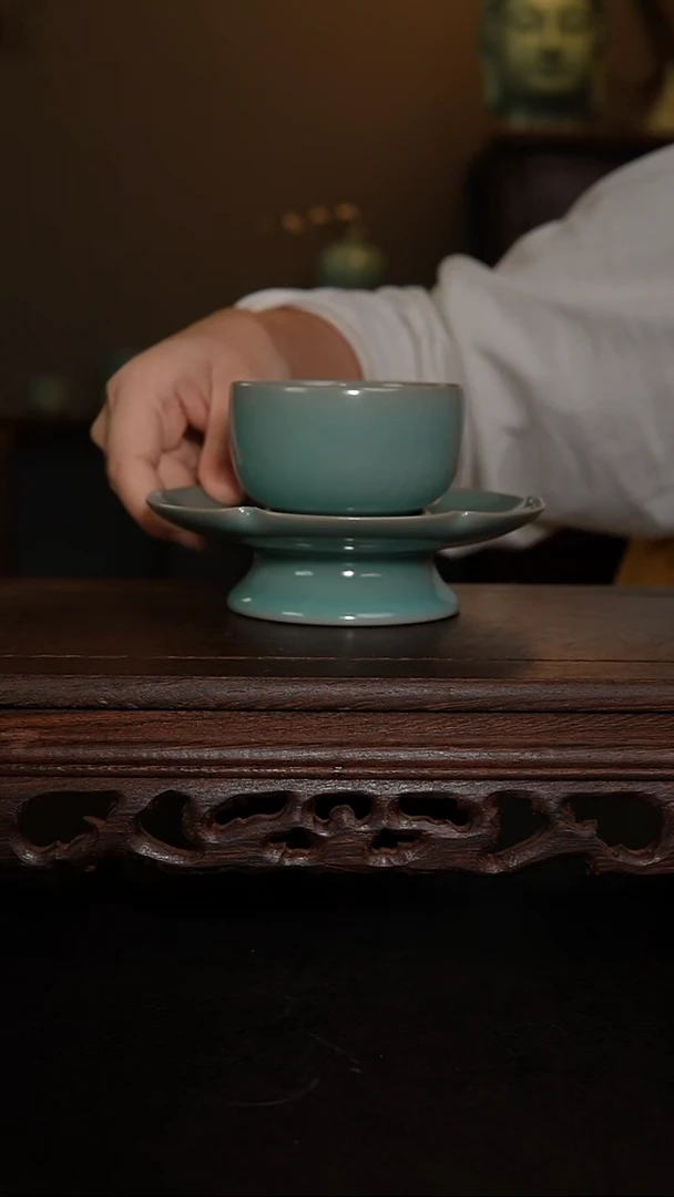 摆件仿古手工葵口罗汉茶盏