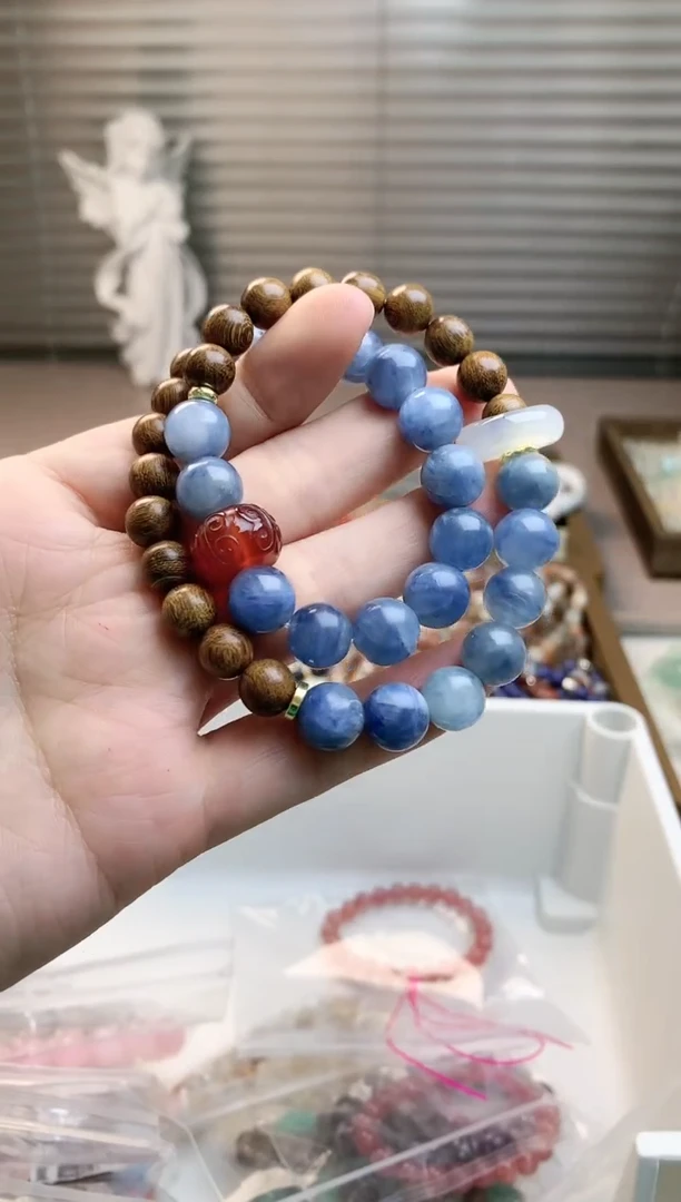 【闪购商品】水晶珠宝半成品未镶嵌蓝晶檀木双圈