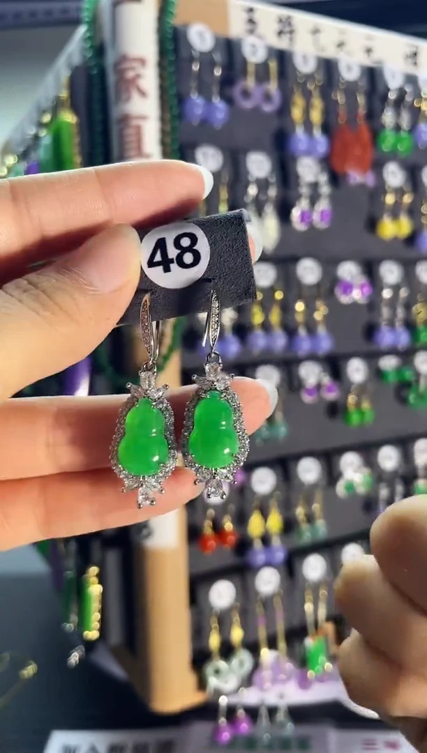 翡翠银S925镶嵌耳饰48...