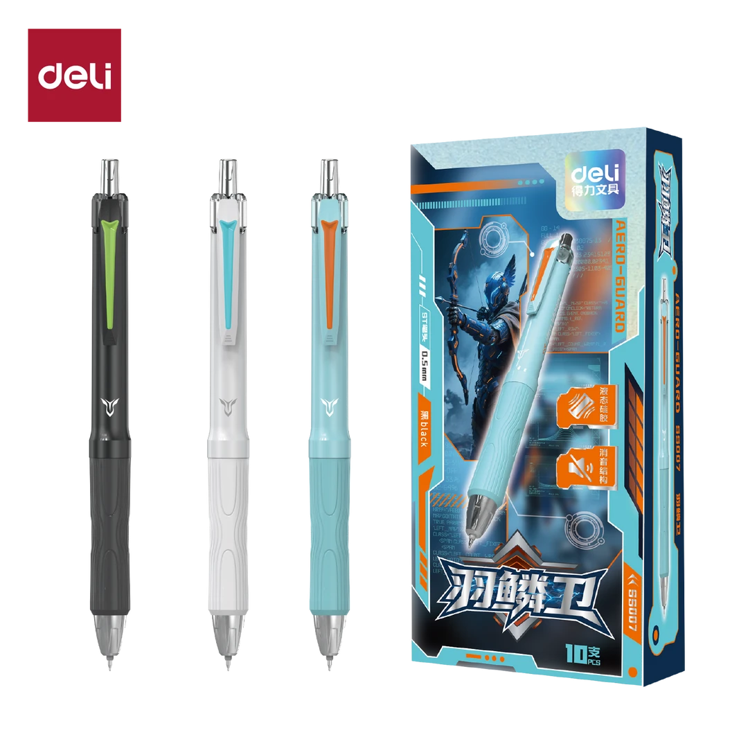 Deli/得力SS007六边形战士羽鳞卫液态硅胶速干中性笔0.5mm双珠