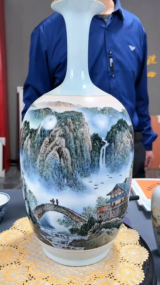 【闪购商品】官窑瓷画院374官窑瓷画院山水赏瓶