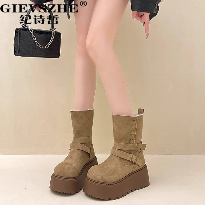 纪诗哲女靴舒适保暖时尚雪地靴女2025秋冬新款厚底潮流短筒靴女款