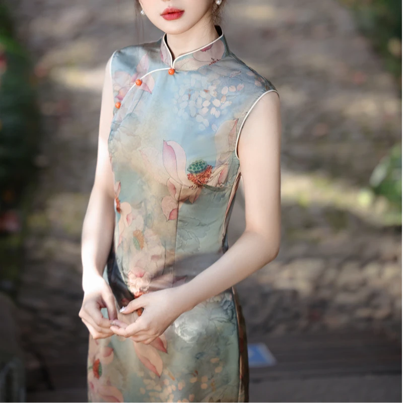 花色做旧日常植物花卉印花旗袍气质夏季中式复古优雅中国风提花夏