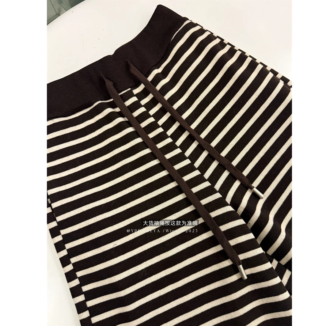 YPP!【懒人舒适区】韩系松弛慵懒感加绒宽松显瘦条纹抽绳裤