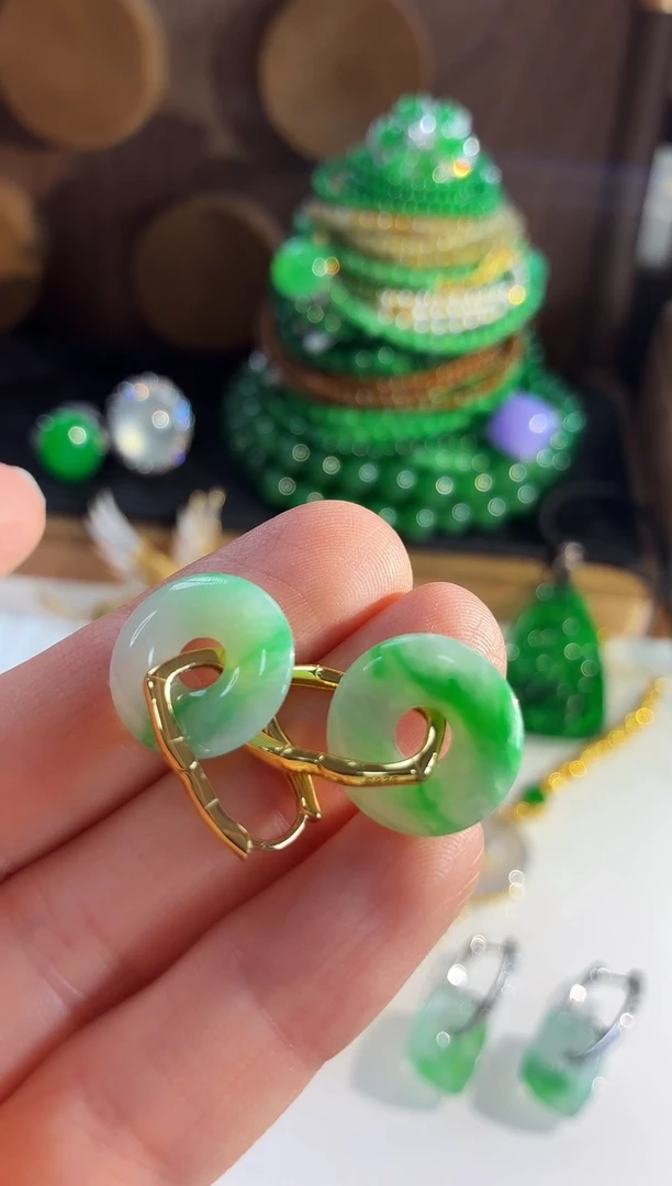 银S925镶嵌翡翠耳饰耳饰