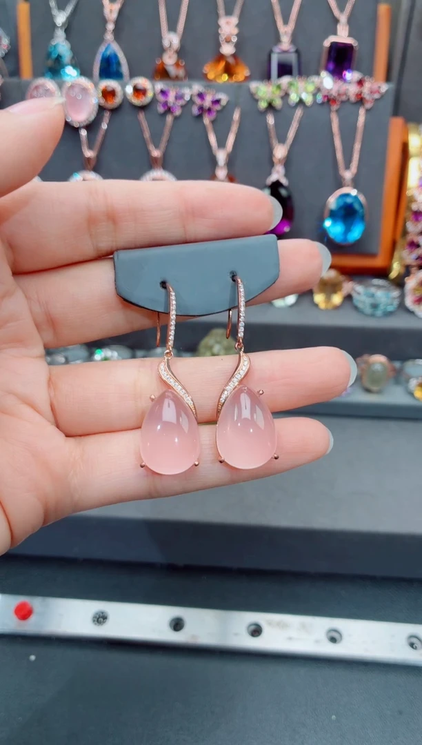 银S925镶嵌耳饰芙蓉石与*一芙蓉石耳饰