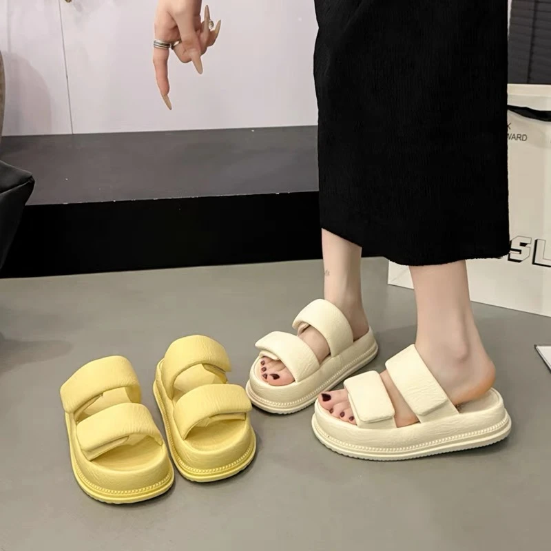 【欧洲站轻奢尾单】96012夏款软底软面魔术贴仙女风一字带凉拖