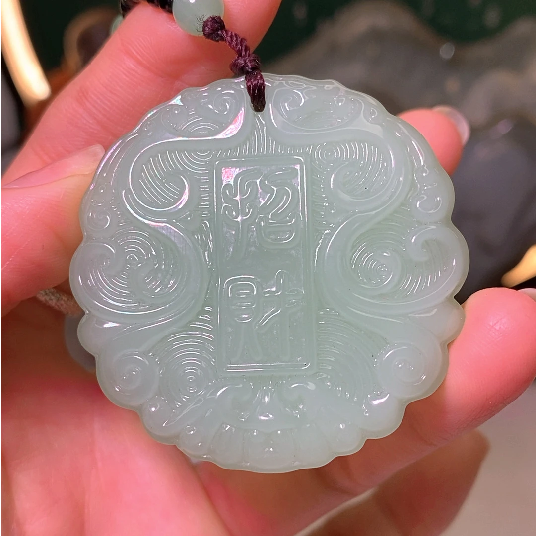 双11浅绿色双面平安扣玉牌玉石玉吊坠时尚百搭经典款情侣款百搭款