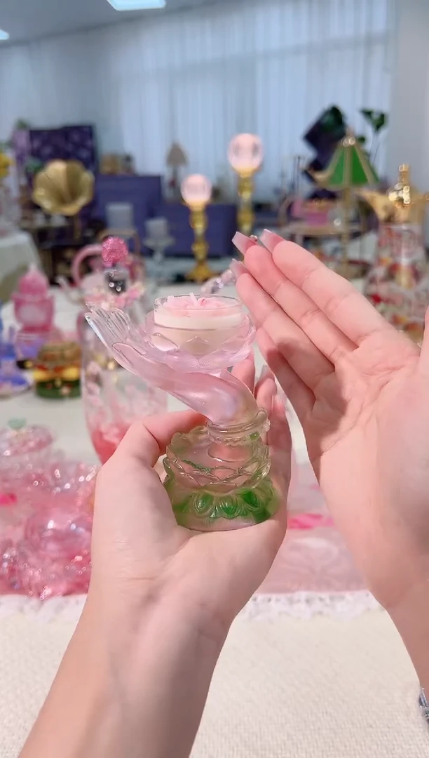 KPL粉色烧琉璃佛手+花瓣蜡