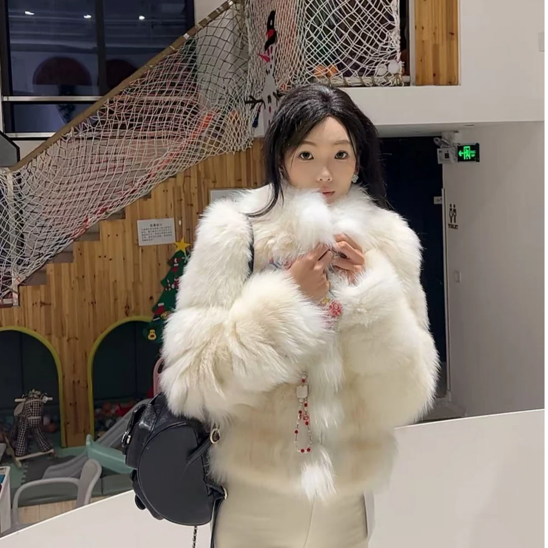 【俞俞专属】“日落甜酒”网红爆款高定版本蕾丝羊皮门襟狐狸毛外套