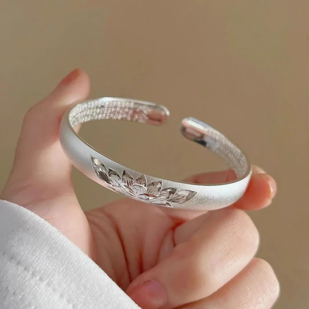 足银手镯 足银999.9手镯30/37克莲花心经中老年妈妈长辈镯传承