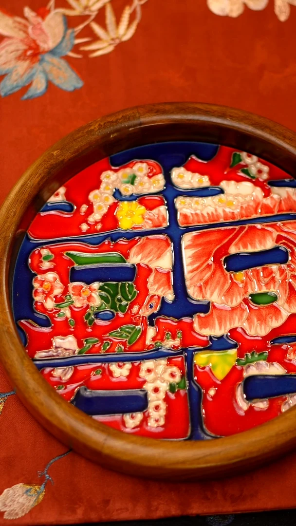 028瓷板画茶盘20cm内径