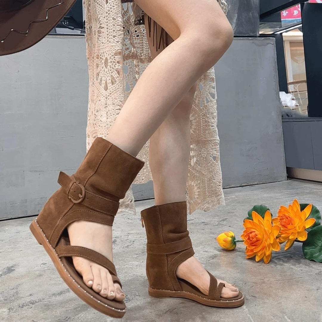 【DR官方正品】内增高套趾罗马凉靴女欧洲站2025秋中筒露趾短靴凉鞋