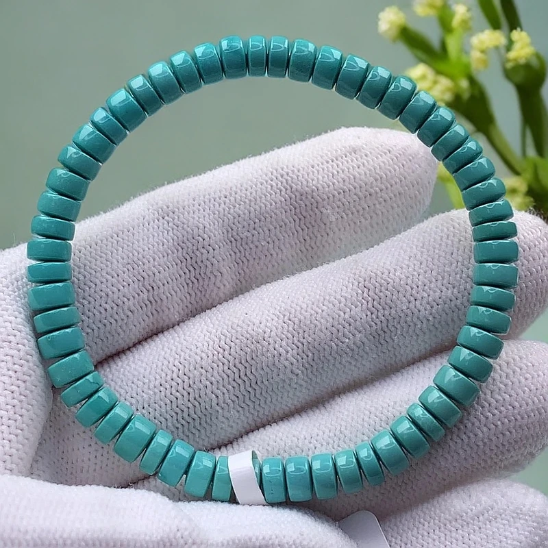 原矿高瓷高绿玉化绿松石直切药片手串5.5mm