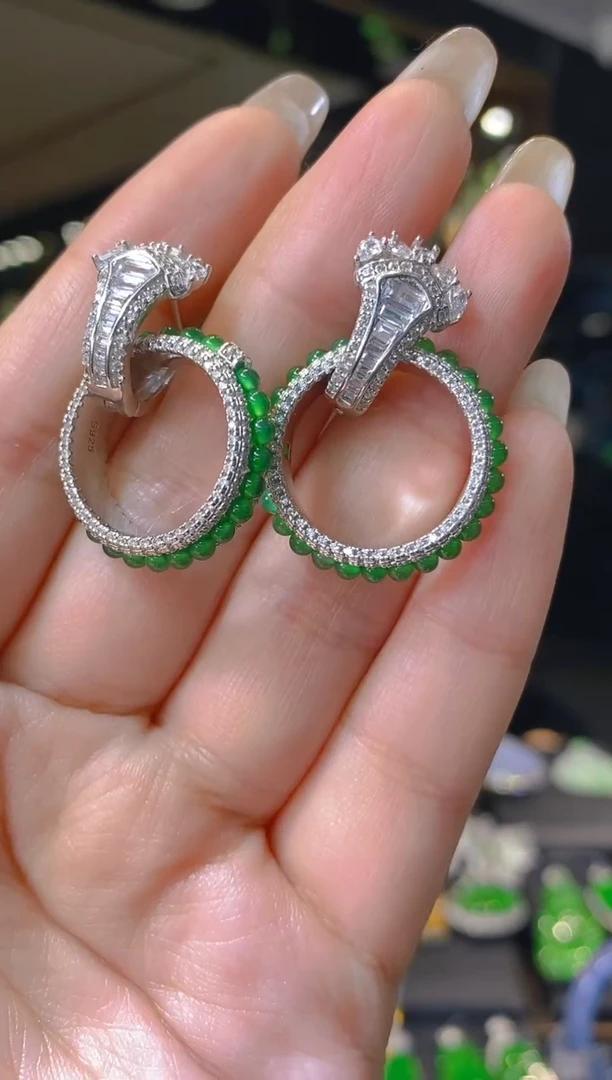 【闪购商品】翡翠耳饰银S925镶嵌056（多样性发货）