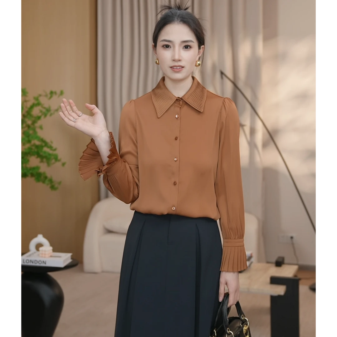 【曼贝】长袖衬衫女高级感宽松减龄显瘦气质职业衬衣8591035A【娜娜】