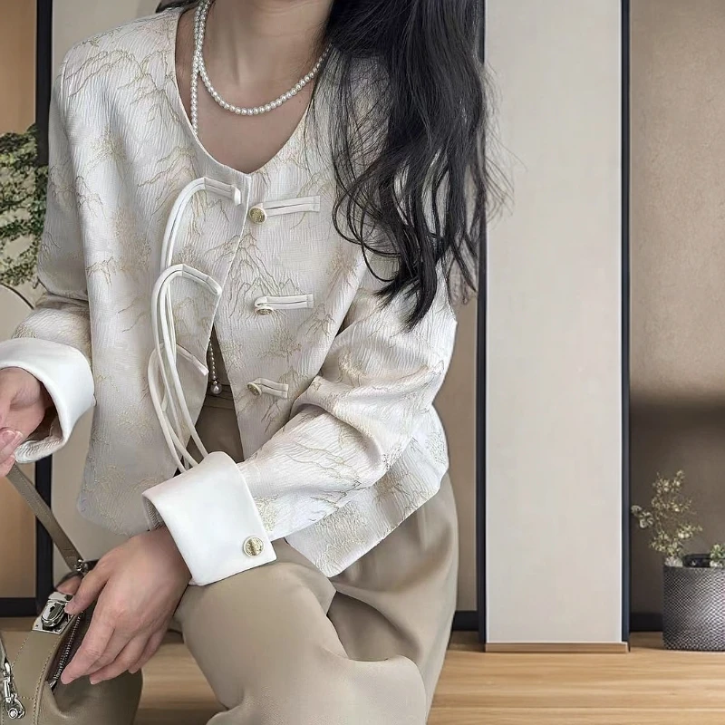 #0204 【金碧辉煌】优雅气质国风新中式外套女宽松休闲盘扣开衫上衣