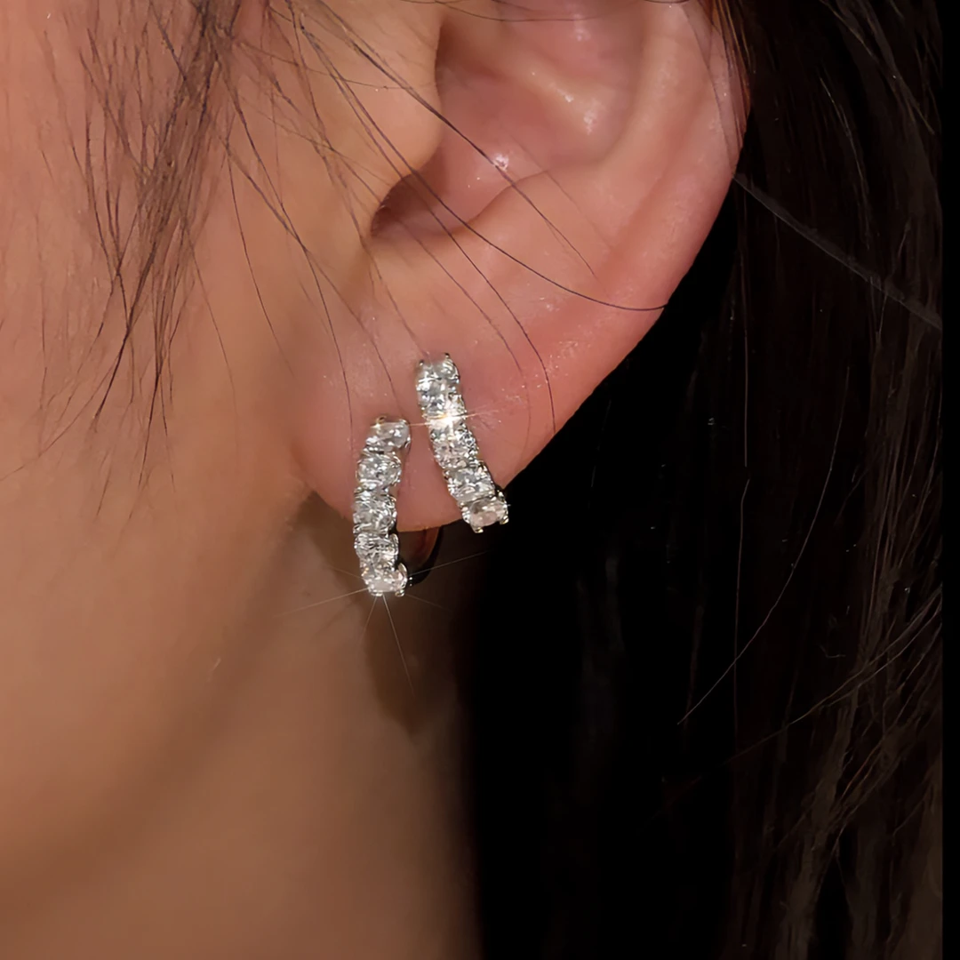 QANNA【满钻耳扣】【1克拉五公主】大钻版轻奢百搭钻石耳环排钻耳扣AY