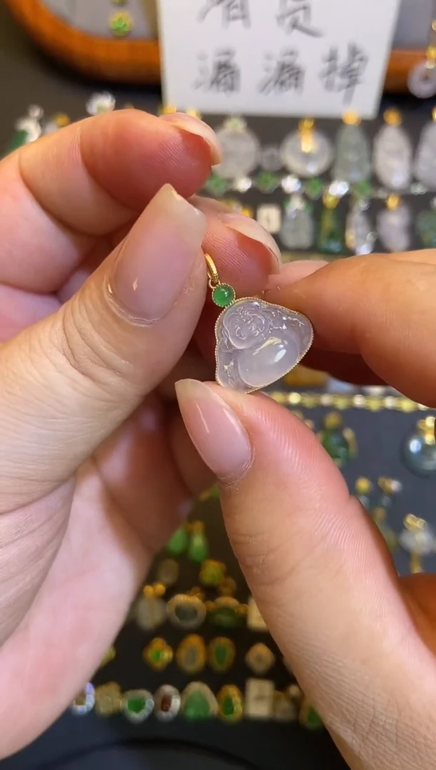 翡翠18K金镶嵌吊坠(不含链)1