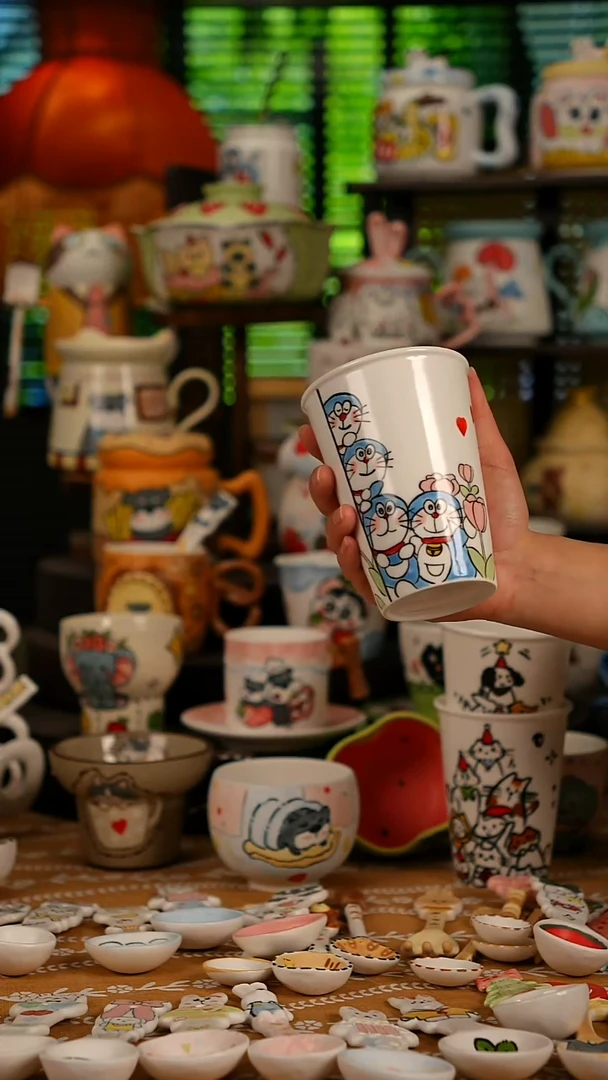 陶瓷无盖款景德镇有彩高温釉下彩纯手绘创意瓷