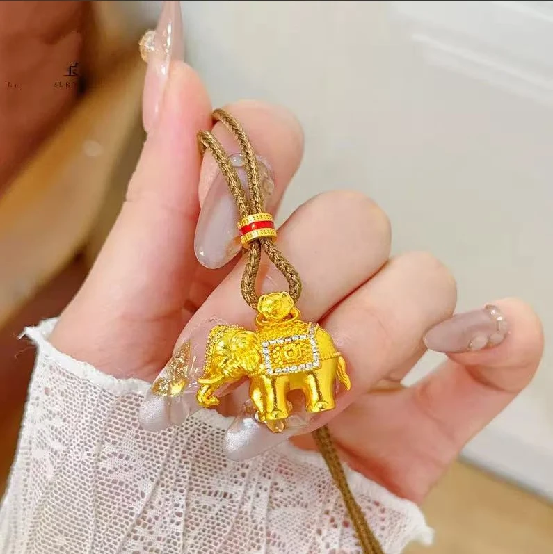 项链 高定精工吉祥大象吊坠项链实心吉象毛衣链