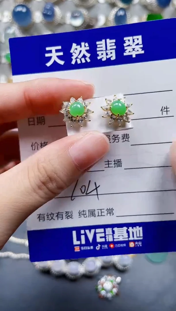 银S925镶嵌翡翠耳饰704