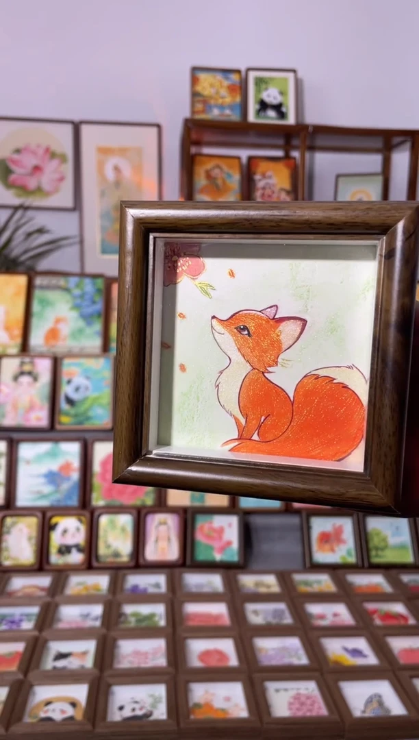 国画【小狐狸】手绘国画摆台