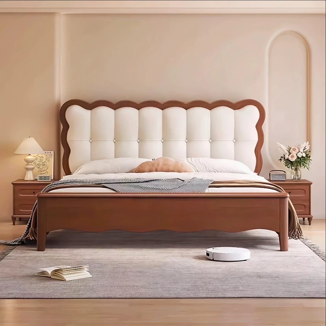 中古风实木床1.8主卧现代简约1.5小户型软包奶油美式公主婚床