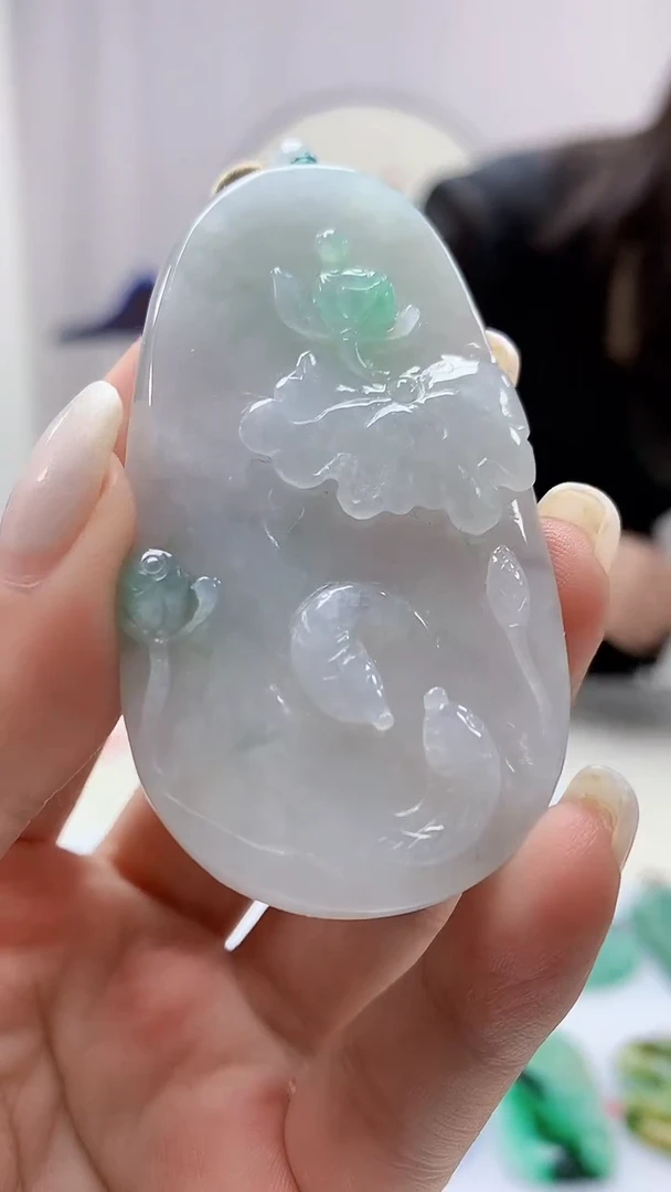 定制翡翠未镶嵌4852ms-毛货168荷叶鱼