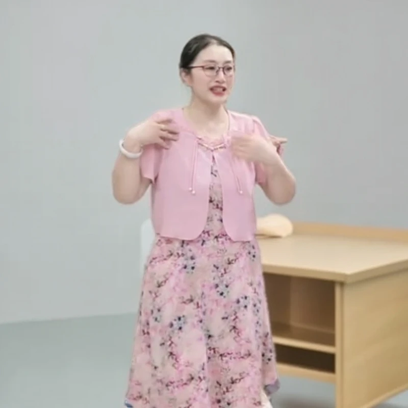 新中式假两件雪纺印花拼接中长连衣裙夏季时尚减龄妈妈装