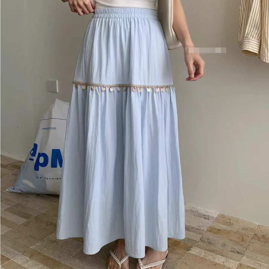 2025春夏季新款爆款洋气女时尚优雅高腰显瘦大摆A字裙中长款 洋气