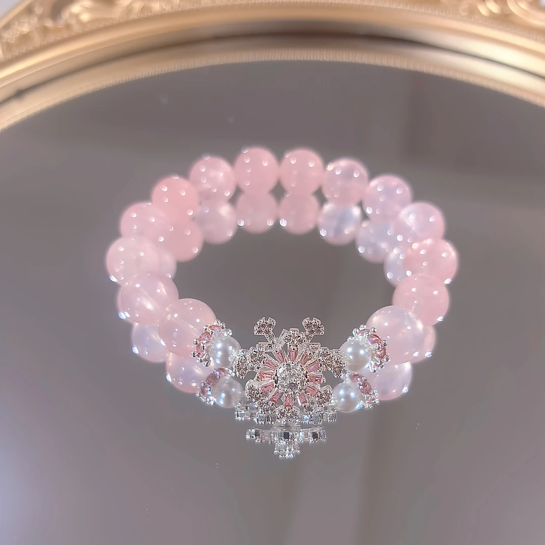 YS0002【初雪告白】粉水晶雪花旋转少女风手串多样性发其一