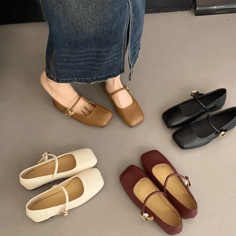 2025夏季新款法式平底玛丽珍鞋浅口方头软底软面百搭方头奶奶单鞋