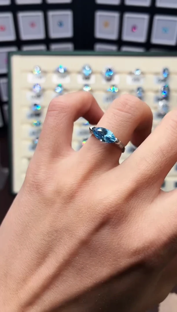 银S925镶嵌戒指海蓝宝石1