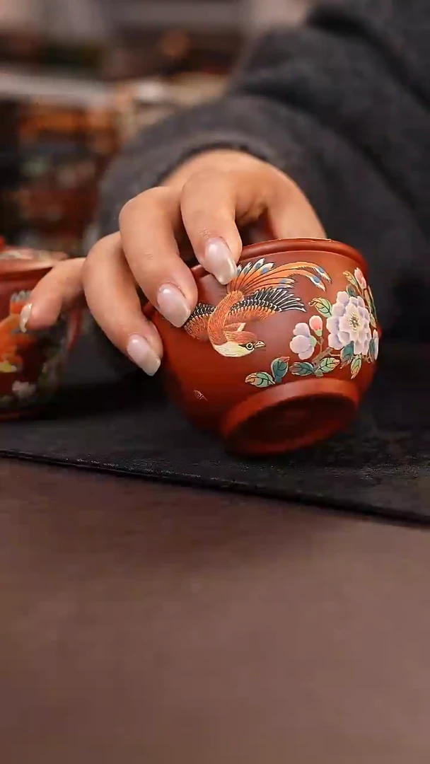 茶杯紫砂7268锦羽花杯