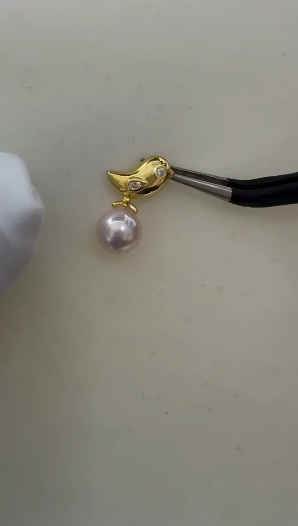 【闪购商品】淡水珍珠吊坠(不含链)银S925镶嵌小鸟吊坠 编号54