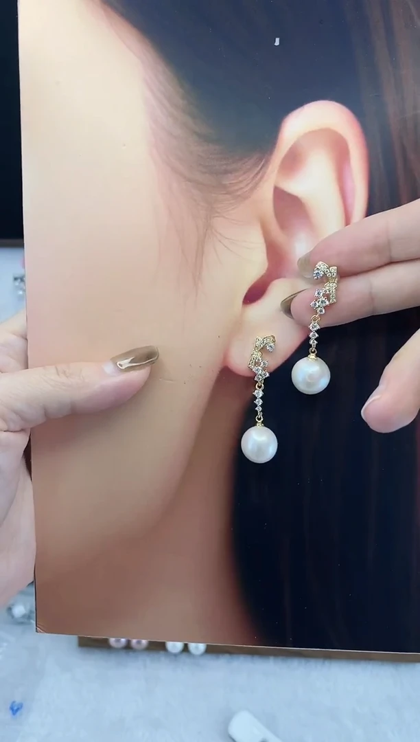 银S925镶嵌耳饰淡水珍珠120圆珠默认微瑕