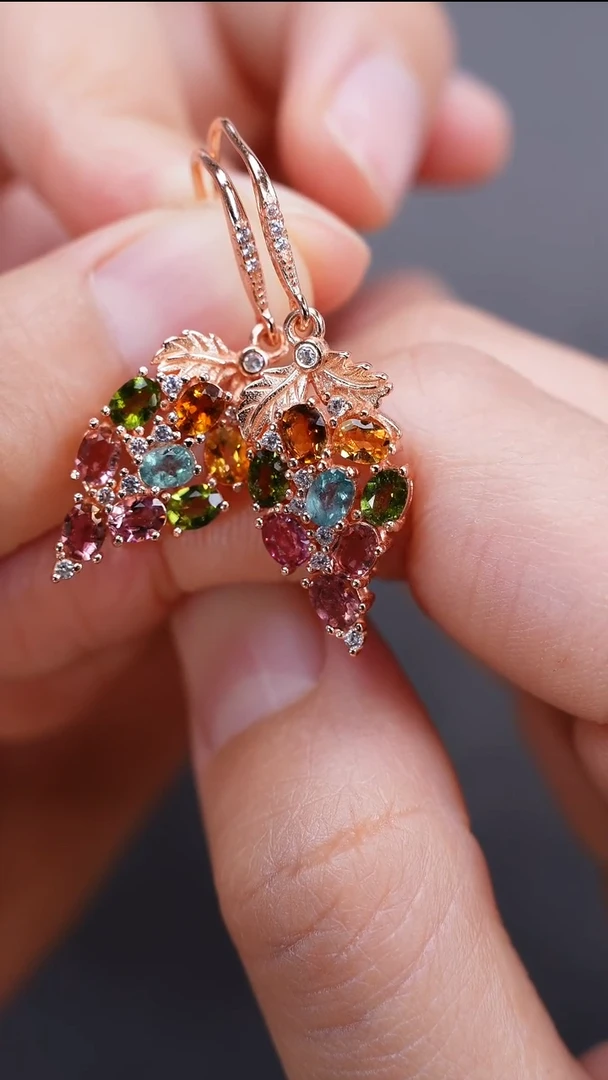 耳饰银S925镶嵌碧玺耳饰