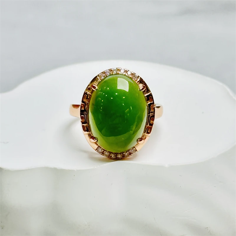 S925银镶和田碧玉大蛋面戒指/多样性发其一