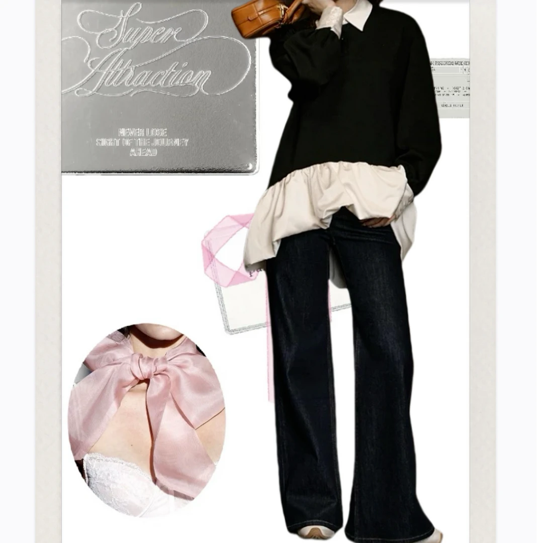 【安-答案之书】小众设计感黑白色拼接Polo领空气层连衣裙女上衣