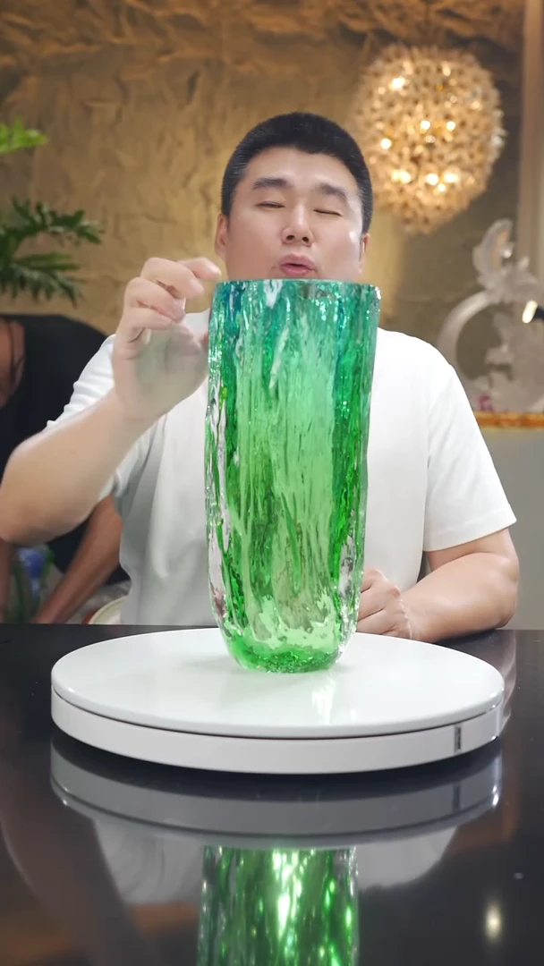 琉璃手工艺品福利蓝绿树纹花瓶